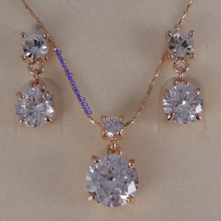 18K Rose Gold GP Swarovski Crystal Studs Earrings Necklace Jewelry Set