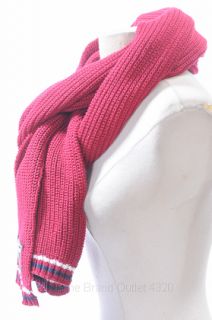 Lacoste Crimson Red Cotton Chunky Knitted Striped Croc 86 x 13 Scarf