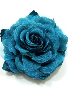 Large Fabric Rose Flower Brooch Pin CDA4 Blue 4184