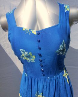 Erika Royal Blue Tropical Floral Maxi Summer Sun Dress Misses M 8 10