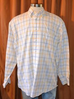 Faconnable Long Sleeve Yellow White Blue Cotton Checkered Plaid Shirt