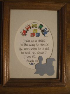Toddler Boy Train Picture in Frame with Bible Verse Proverbs 22 6