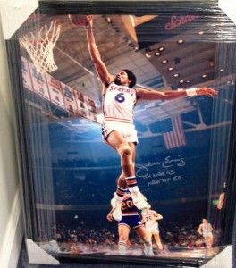 Julius Erving Autographed Philadelphia 76ers 24x32 Framed Canvas PSA
