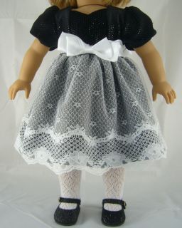 Doll Clothes Fits American Girl Fancy Dress Black Shiny Bodice White