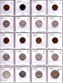 CANADA lot of 20 Different Coins   1 Silver Coin   Nice Older Canadian