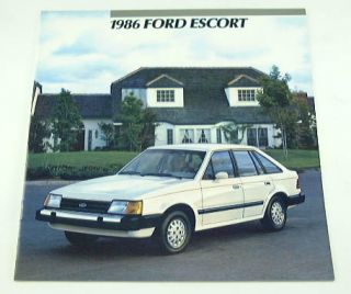 Original 1986 Ford Escort Brochure. Covers the Pony, L, LX, GT, 2dr