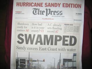 Hurricane Sandy Special Edition of the Atlantic City Press Tuesday 10