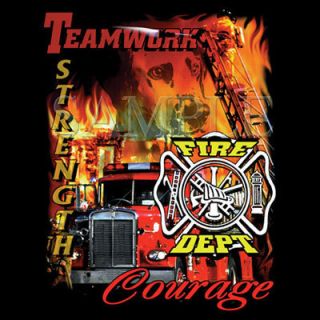 Firefighter Fire Department Teamwork Strength Courage Logo Black T