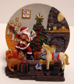 2pc Santa Fireplace Plate Handcrafted 1997 Christmas Mantel Collectors