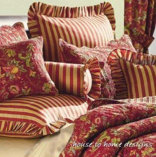 Caspienne Red Euro Sham Colonial Gold Stripe Pillow Cover