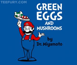 NEW Teefury GREEN EGGS AND MUSHROOMS Super Mario Bros Dr Seuss Mens XL