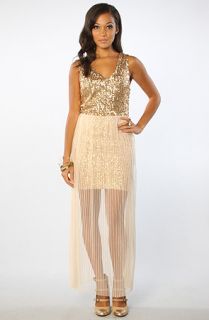 aryn K The Sequined Lace Dress in Gold