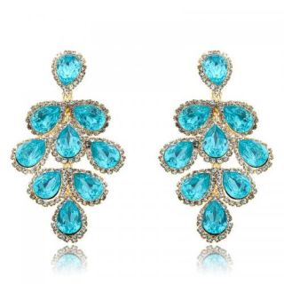18K Gold GP ARINNA Dazzling Blue Drop Fashion Earrings Swarovski Clear