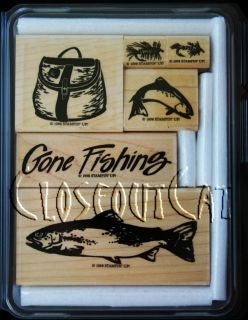 Stampin Up Gone Fishing Stamps Set New RARE Trout Sport Fly Fish