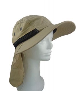  FISHING SUMMER HAT WITH LONG NECK FLAP 3 BRIM KHAKI (Lot of 10 Hats