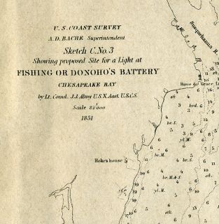 Fishing or Donohos Battery Chesapeake Bay 1851 Survey Map Site for
