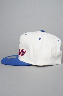 Mitchell & Ness The NBA White Script Snapback Hat in White Blue
