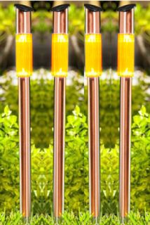 Copper Stainless Steel Solar Long Post Light Amber 8 Set