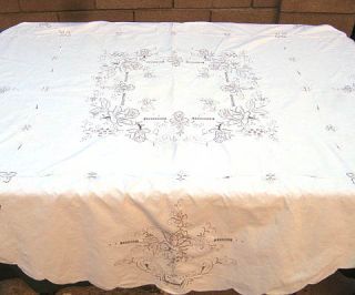 vintage embroidered floral rose tablecloth table furnishing machine