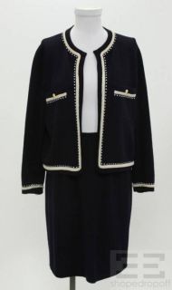 St John for  2 PC Navy Beige Beaded Jacket Skirt Suit