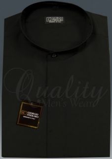 Black 15 15 5 32 33 Banded Collar Mens Dress Shirt