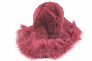 Surell Dark Red Genuine Fur Trim Cloche Suede Sheepskin Winter Bucket