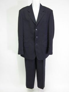 Fabriano Mens Navy Blue Pinstripe Wool 3 Button Blazer Pants Suit Sz