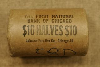 Unopened Original Bank Wrapped Roll 1958 D BU Franklin Half Dollars