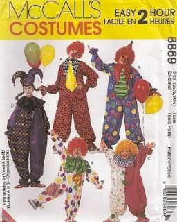 McCalls 8869 Kids Clown Costume Easy 2 Hour Sz 2 4