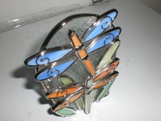 Dragon Fly Flys Heavy Metal Stained Glass Candle Stand