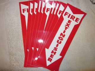 Lot of 10 Self Adhesive Vinyl Fire Extinguisher Arrow Signs 4 x 12