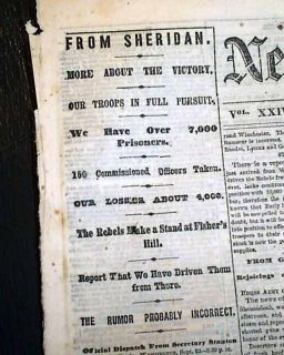1864 Civil War Newspaper Battle of Fishers Hill Strasburg VA Philip H