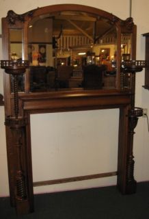 Victorian Quartersawn Oak Fireplace Mantel Five Beveled Mirrors