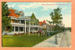 Queens NY City Postcard Far Rockaway Franklin Ave Large Homes Unpaved