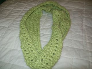 Hand knit infinity scarf alpaca super soft open weave cowl light green