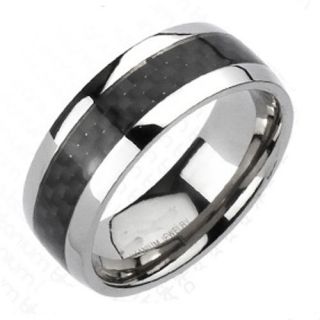  Mens Black Carbon Fiber Stripe Comfort Fit Wedding Band Ring