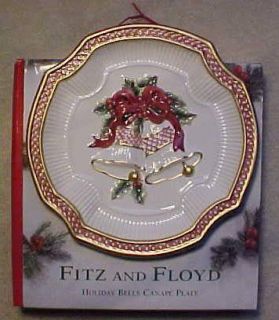 Fitz and Floyd Christmas Holiday Bells Canape Plate New with Box Free