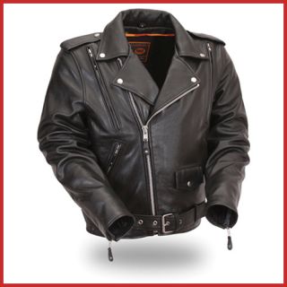 First Mfg Mens Black Leather Motorcycle Jacket FIM265PFBZ 3X
