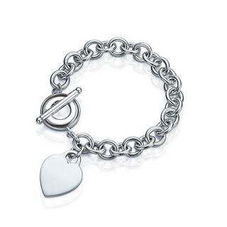 Silver Plated Heart Tag Charm Toggle Clasp Bracelet