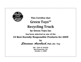 Best Socially Responsible Product 2009 Green Toys Recycling Truck