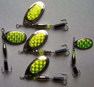 Steelhead Salmon Trout Chartreuse Fishing Lures 5 Discounted Spinners