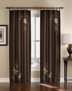 floral embroidered faux silk curtain panel 63 95 inch