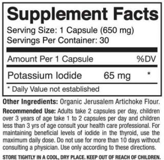    Nuclear Emergency   1 Bottle Potassium Iodide 30 Caps 65 mg ea