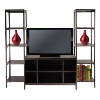 Hailey Flat Screen TV Stand with 2 Tower Shelf Set Wood