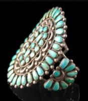 Vintage 1940s 50s Old Pawn LRG Sterling Silver Turquoise Cluster