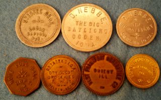 Mixed Lot of 7 US Trade Tokens Many Old Style Neat