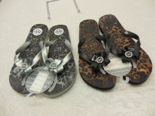 BCBG GILDA2 Flip Flop Sandals Brown Gray Animal Print Sizes 7 8 10