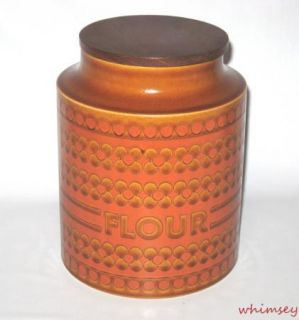 Hornsea Pottery Saffron Large Flour Canister Jar Wood Lid England