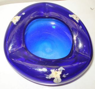  Cobalt Blue Glass Bowl Ashtray Flowery Pattern Beautiful