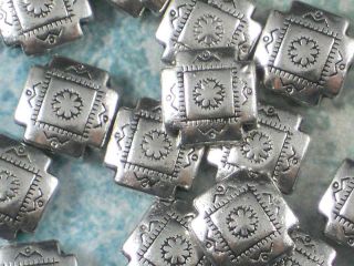 12 Four Corners Beads Southwestern Antiqued Silver Square Shield